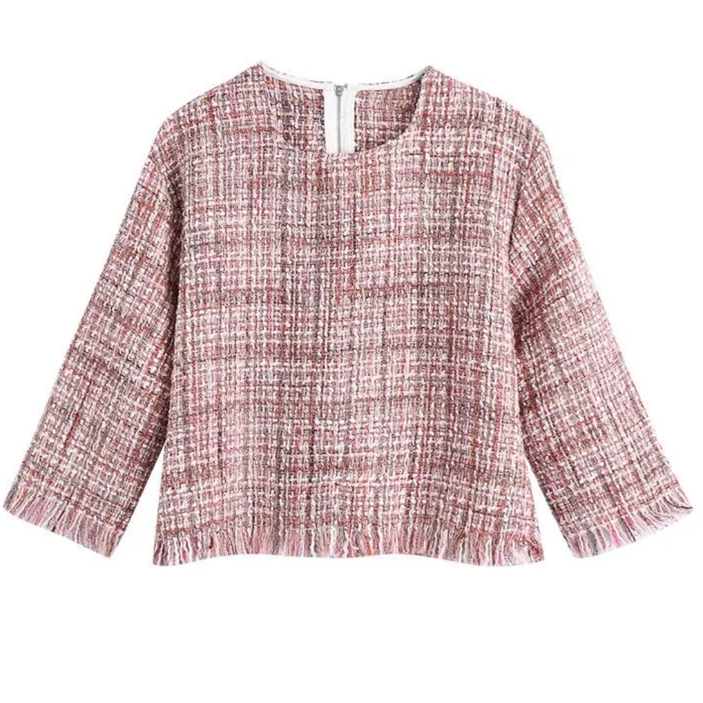 ZARA FRAYED TEXTURED CROP TOP